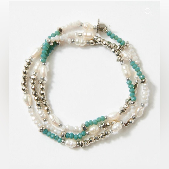 Karen Kane Stretch Beaded Necklace/Bracelet in Teal and Pearl - Picture 1 of 4